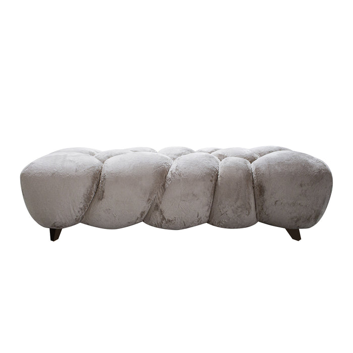 Moderne beige 3-zitsbank van PTMD met een zachte polyester bekleding en een uniek geweven design op donkere pootjes.