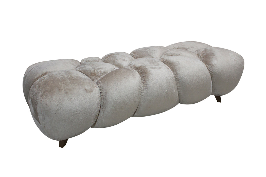 Moderne beige 3-zitsbank Nubibus van PTMD met zachte polyester bekleding en een uniek gecapitonneerd design.