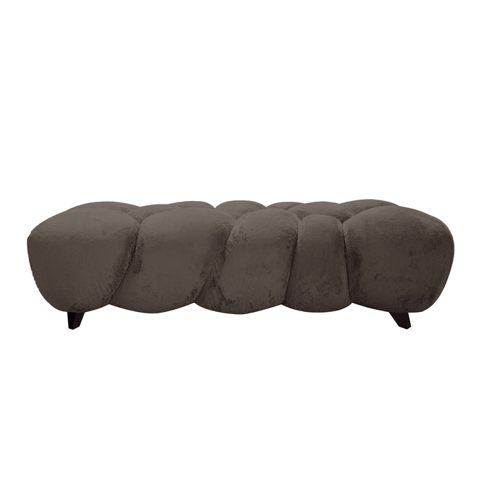 Moderne 3-zitsbank Nubibus van PTMD in taupekleurig polyester met een uniek geweven design op zwarte pootjes.