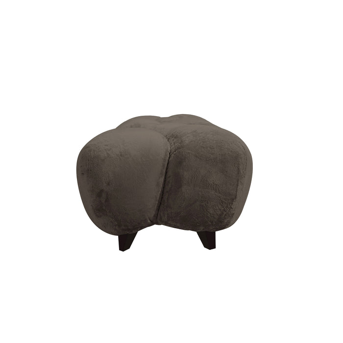 Taupekleurige PTMD Nubibus hocker van zacht polyester met een organisch design op donkere pootjes.