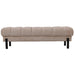 Beige gestoffeerd Melbourne bankje van 160 cm met een slank zwart metalen onderstel.