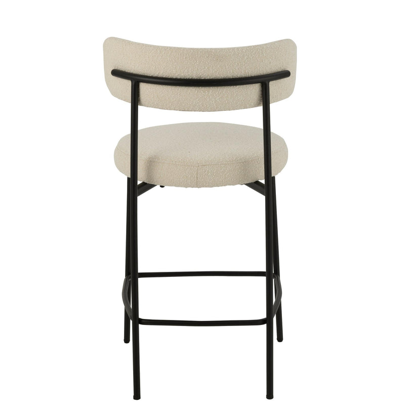 Barkruk Bar Stoel Bouclé Plywood/Polyester Wit/Zwart 48x53x97 cm-Barkrukken-J-Line
