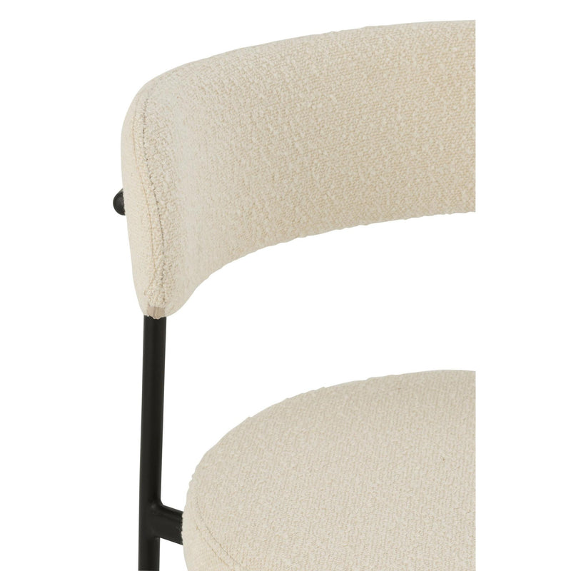 Barkruk Bar Stoel Bouclé Plywood/Polyester Wit/Zwart 48x53x97 cm-Barkrukken-J-Line