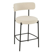 Barkruk Bar Stoel Bouclé Plywood/Polyester Wit/Zwart 48x53x97 cm-Barkrukken-J-Line