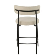 Barkruk Bar Stoel Bouclé Plywood/Polyester Wit/Zwart 48x53x97 cm-Barkrukken-J-Line