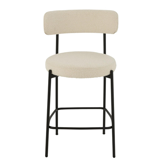Barkruk Bar Stoel Bouclé Plywood/Polyester Wit/Zwart 48x53x97 cm-Barkrukken-J-Line