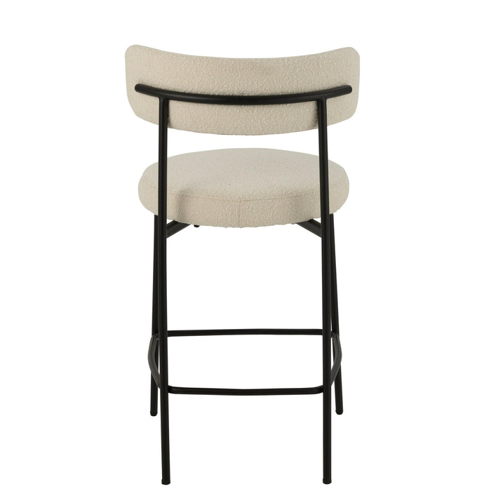 Barkruk Bar Stoel Bouclé Plywood/Polyester Wit/Zwart-Barkrukken-J-Line