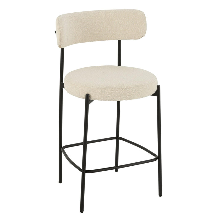 Barkruk Bar Stoel Bouclé Plywood/Polyester Wit/Zwart-Barkrukken-J-Line