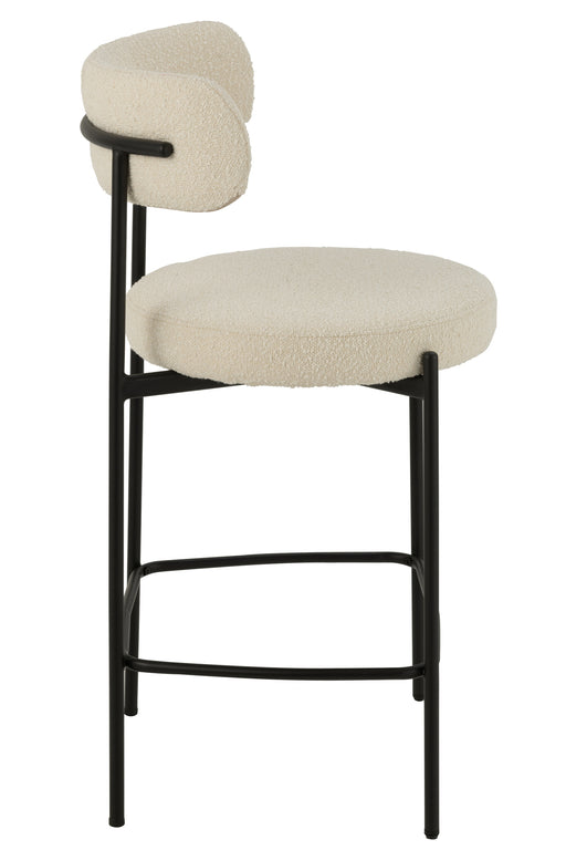 Barkruk Bar Stoel Bouclé Plywood/Polyester Wit/Zwart-Barkrukken-J-Line