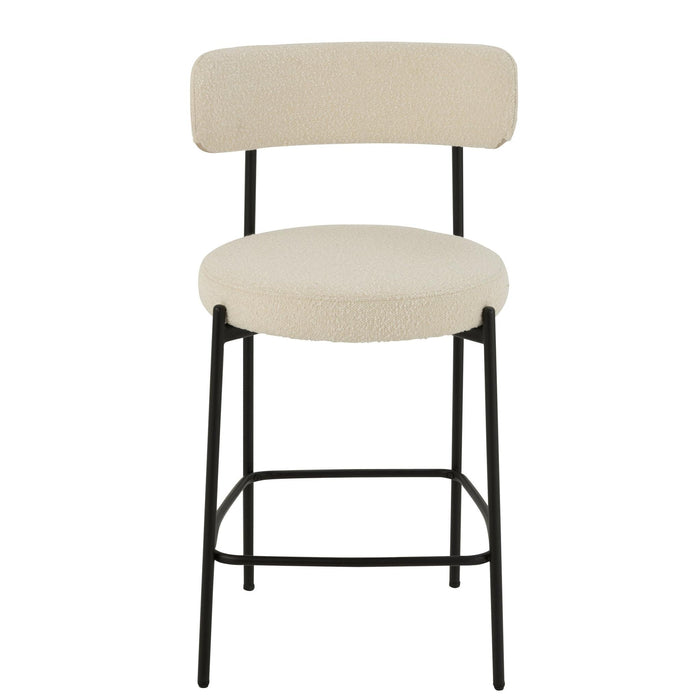 Barkruk Bar Stoel Bouclé Plywood/Polyester Wit/Zwart-Barkrukken-J-Line