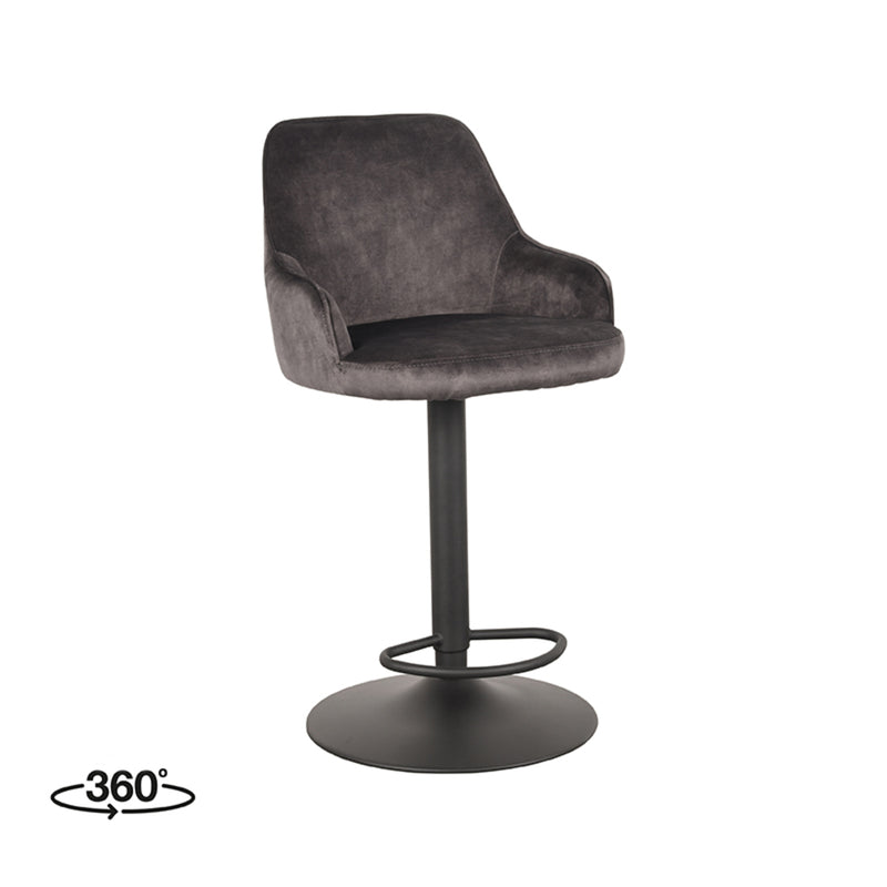 Barkruk Fender Antraciet Velours Gaslift 50x52x110 cm-Barkrukken-LABEL51