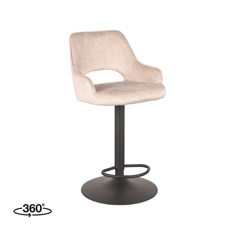 Barkruk Fer Naturel Velours Gaslift 50x52x110 cm-Barkrukken-LABEL51