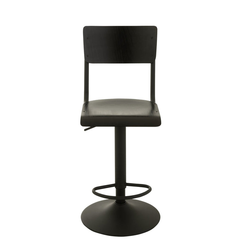 Barkruk Populierenhout Metaal Zwart 79 cm 40x40x105 cm-Barkrukken-J-Line