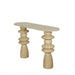 Ovale beige bijzettafel Callain van mangohout en marmer, 33x106 cm met decoratieve gedraaide poten.