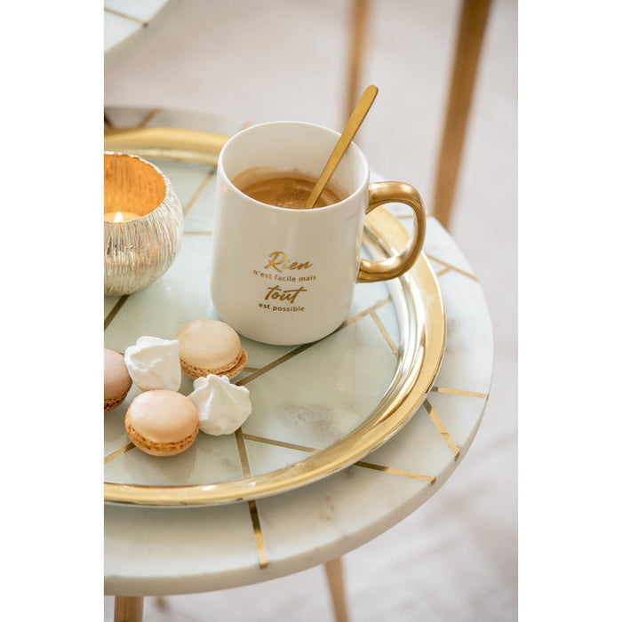 Bijzettafel Crème Marmer 41 cm-Bijzettafels-J-Line