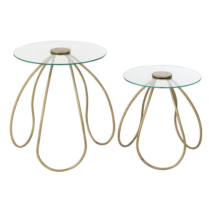 Bijzettafel Goud Glas Rond 45 cm 45x45x53 cm-Bijzettafels-J-Line