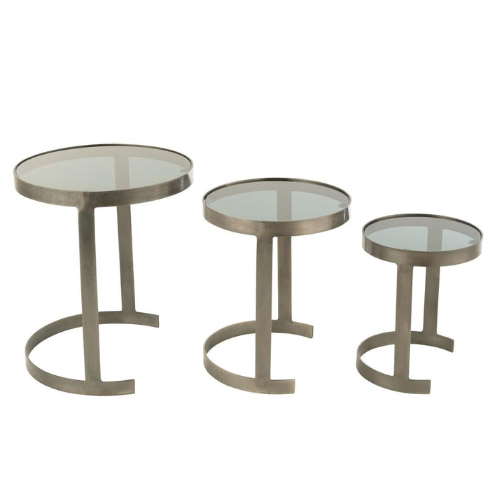 Bijzettafel Grijs Glas Rond 45 cm 45x45x54 cm-Bijzettafels-J-Line