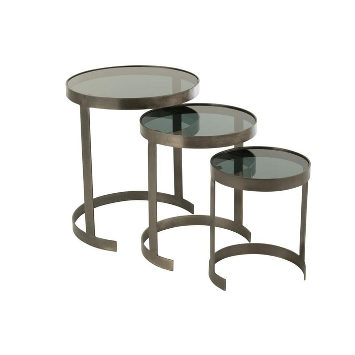 Bijzettafel Grijs Glas Rond 45 cm 45x45x54 cm-Bijzettafels-J-Line