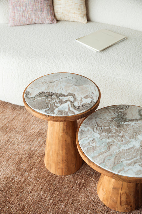 Bijzettafel Mees Marble Naturel Ø40x50 cm-Bijzettafels-Creating Home