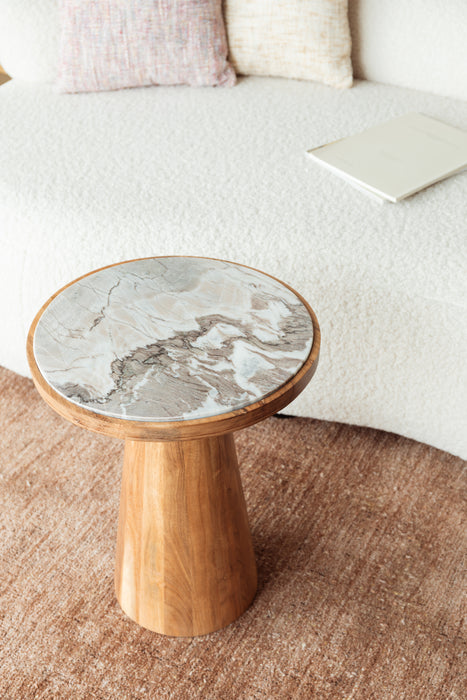 Bijzettafel Mees Marble Naturel Ø40x50 cm-Bijzettafels-Creating Home