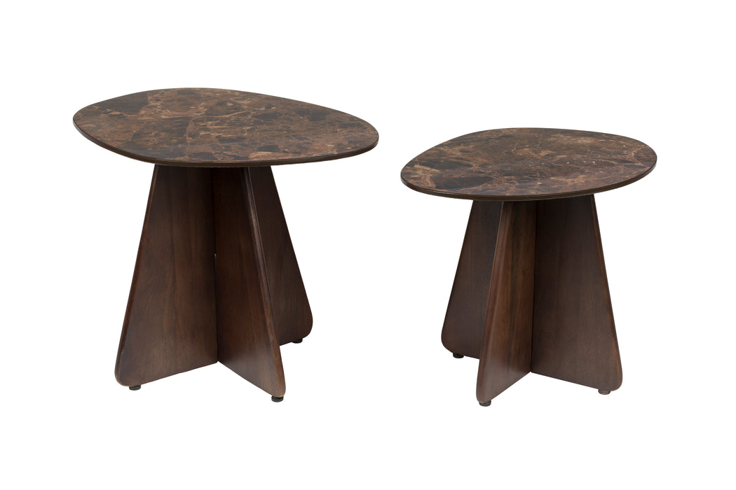 Bijzettafel Naut Set van 2 Ceramics Bruin 53x39 cm-Bijzettafels-Creating Home