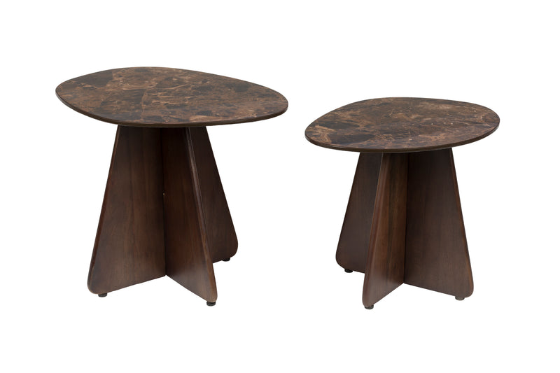 Bijzettafel Naut Set van 2 Ceramics Bruin 53x39 cm-Bijzettafels-Creating Home