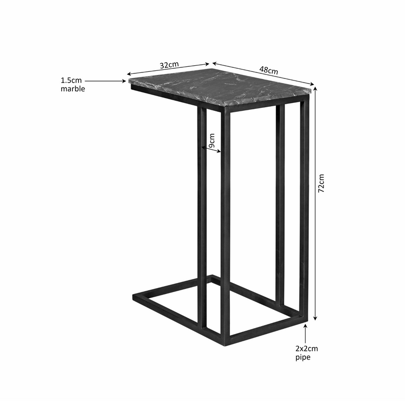 Bijzettafel Slider Marmer Hoog Zwart 40x30x73 cm-Bijzettafels-Starfurn
