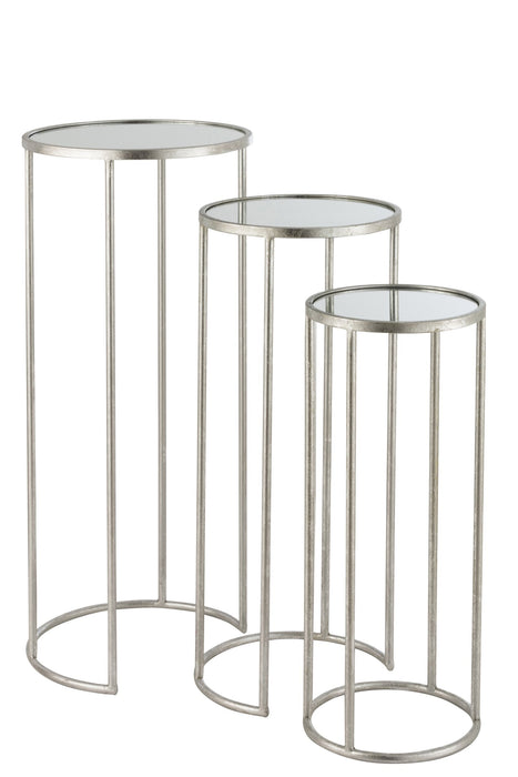 Bijzettafel Zilver ijzer 36 cm 35.5x35.5x80.5 cm-Spiegels-J-Line