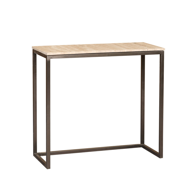 Zwarte rechthoekige bijzettafel Zoah van PTMD met een travertin blad en mangohouten frame, 29x70 cm.