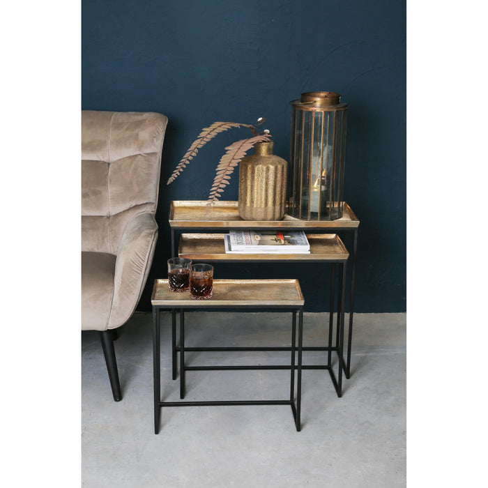 Bijzettafels Bijzettafel Daan Goud Aluminum Zwart IJzer Sidetable S/3-Bijzettafels-PTMD
