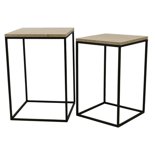 Bijzettafels Bijzettafel Volos Set 2 Side Tables Beige Marmer-Bijzettafels-PTMD
