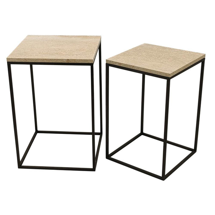 Bijzettafels Bijzettafel Volos Set 2 Side Tables Beige Marmer-Bijzettafels-PTMD