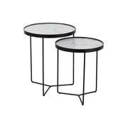 Bijzettafelset Marmer Ijzer, MDF Wit 45x45x55 cm-Bijzettafels-J-Line