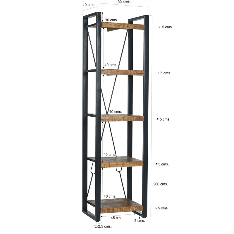 Boekenkast Nairobi Mangohout Naturel hout 55x40x200 cm 12406-Boekenkasten-Livingfurn