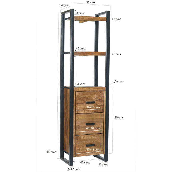 Boekenkast Nairobi Mangohout Naturel hout 55x40x200 cm-Boekenkasten-Livingfurn