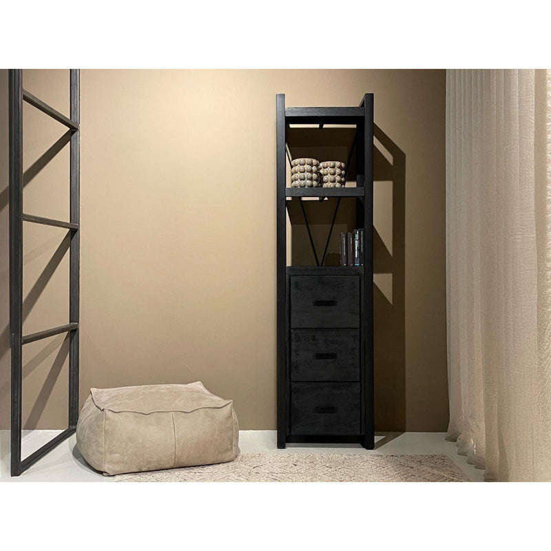 Boekenkast Norris Mangohout Zwart 55x40x200 cm 12409-Boekenkasten-Livingfurn