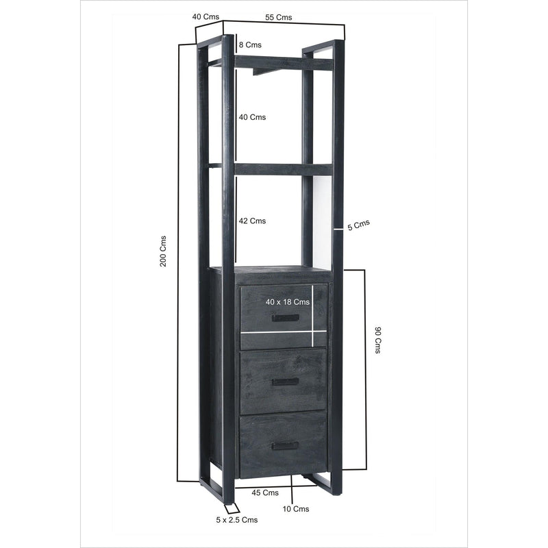 Boekenkast Norris Mangohout Zwart 55x40x200 cm 12409-Boekenkasten-Livingfurn