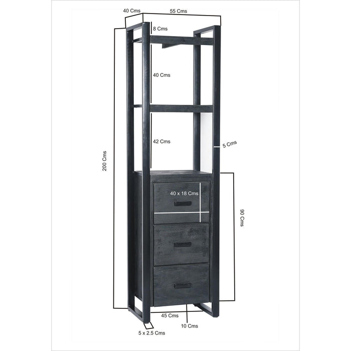 Boekenkast Norris Mangohout Zwart 55x40x200 cm 12409-Boekenkasten-Livingfurn