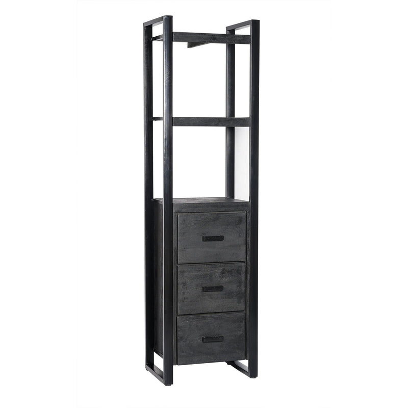 Boekenkast Norris Mangohout Zwart 55x40x200 cm 12409-Boekenkasten-Livingfurn