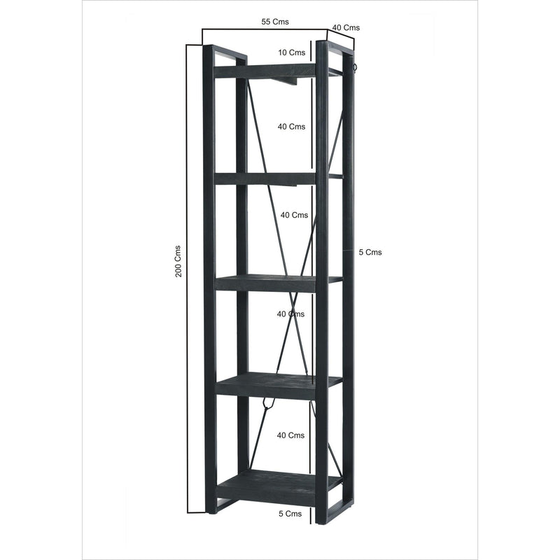 Boekenkast Norris Mangohout Zwart 55x40x200 cm 12440-Boekenkasten-Livingfurn