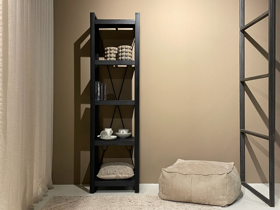 Boekenkast Norris Mangohout Zwart 55x40x200 cm-Boekenkasten-Livingfurn