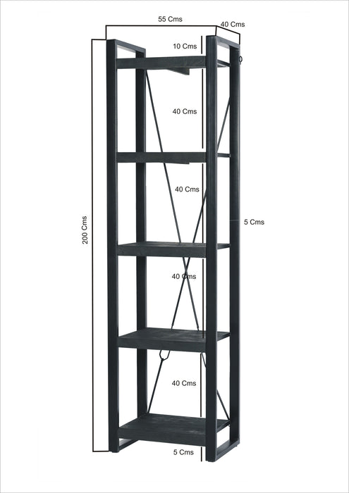 Boekenkast Norris Mangohout Zwart 55x40x200 cm-Boekenkasten-Livingfurn