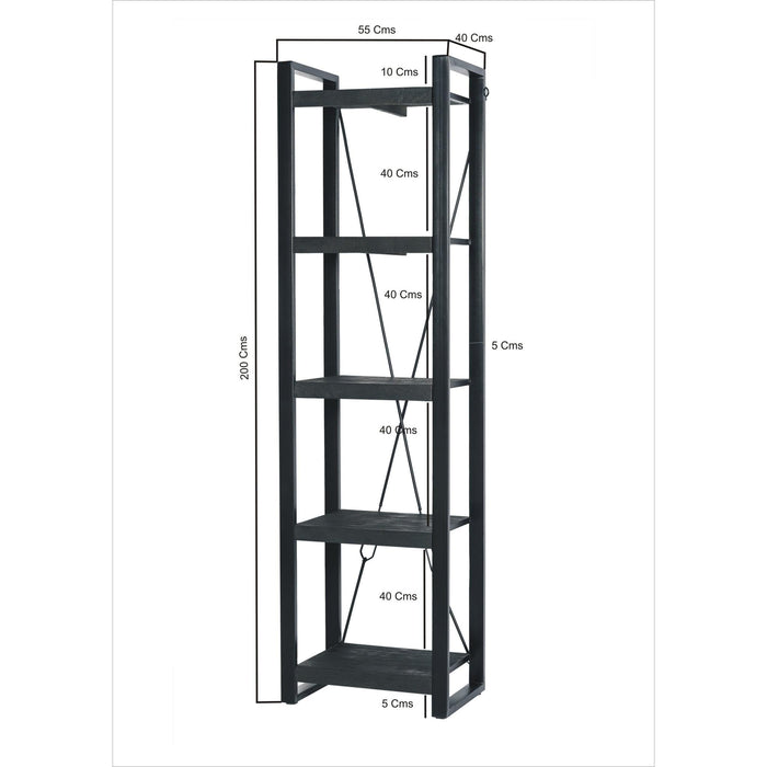 Boekenkast Norris Mangohout Zwart 55x40x200 cm-Boekenkasten-Livingfurn