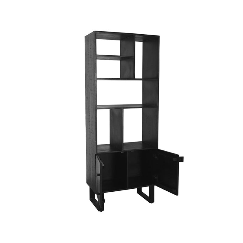 Boekkast Santos Zwart Mangohout Boekkast 74x40x190 cm-Boekenkasten-LABEL51