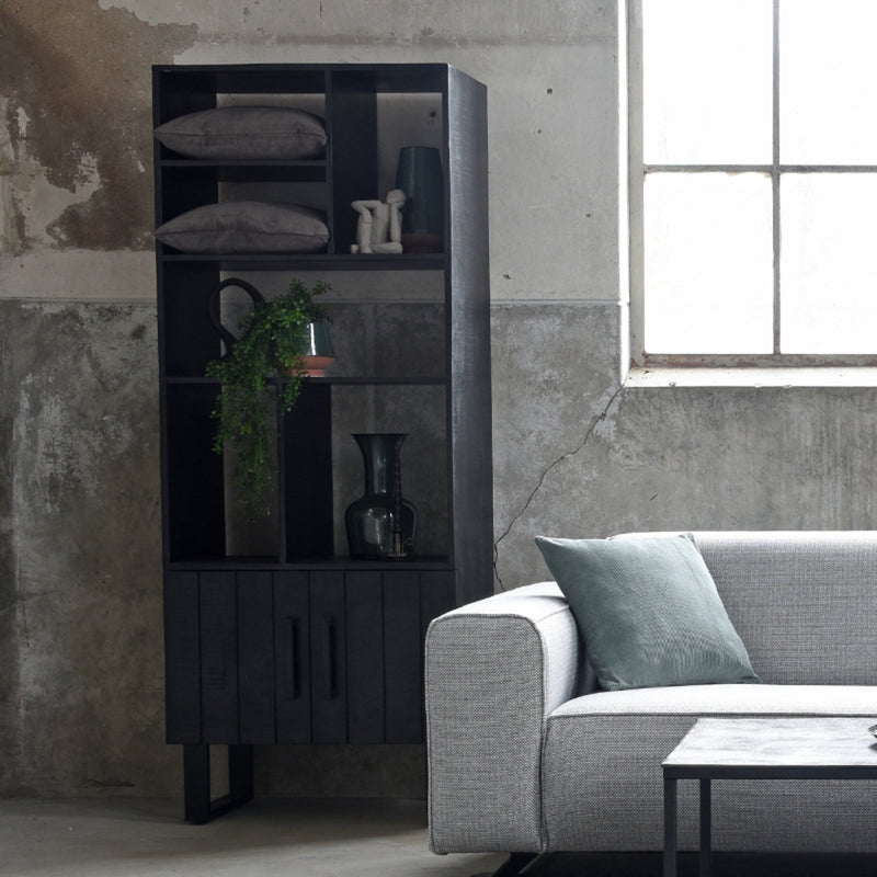 Boekkast Santos Zwart Mangohout Boekkast 74x40x190 cm-Boekenkasten-LABEL51