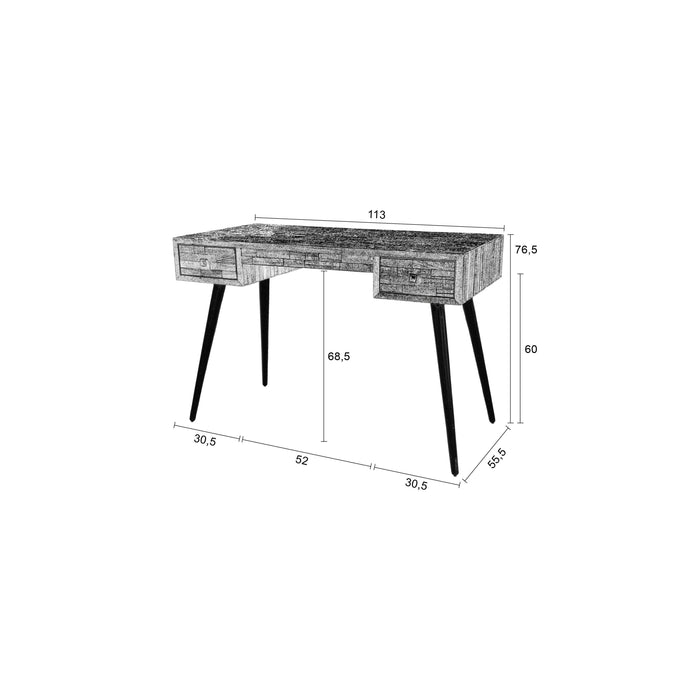 Bureau Leo Teak Hout Zwart 113x55.5 cm-Bureaus-Creating Home