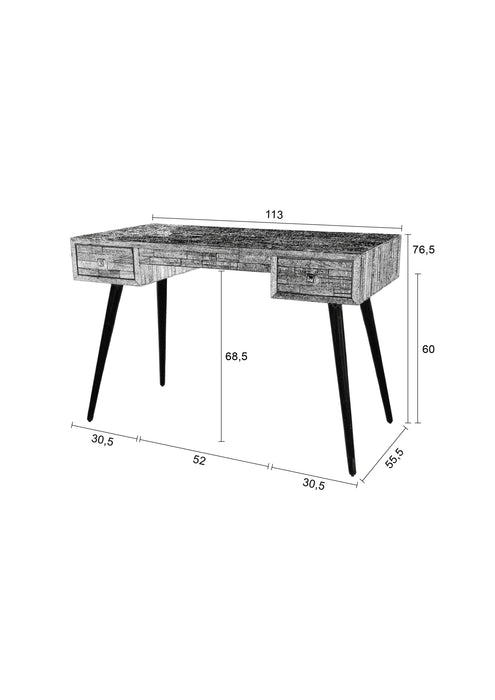 Bureau Leo Teak Hout Zwart 113x55.5 cm-Bureaus-Creating Home