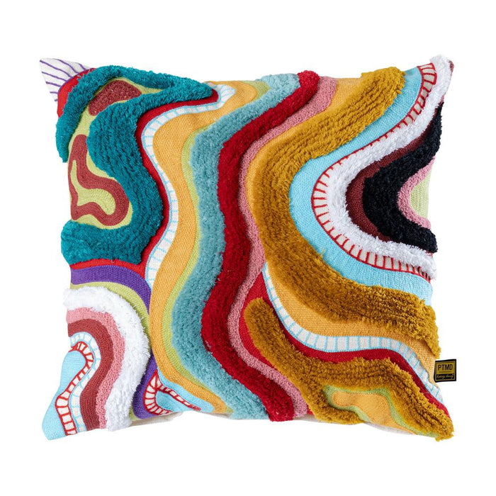 Decoratief kussen Courtneay Blauw Vierkant Embroidery Sierkussen Lines-Decoratief kussen-PTMD