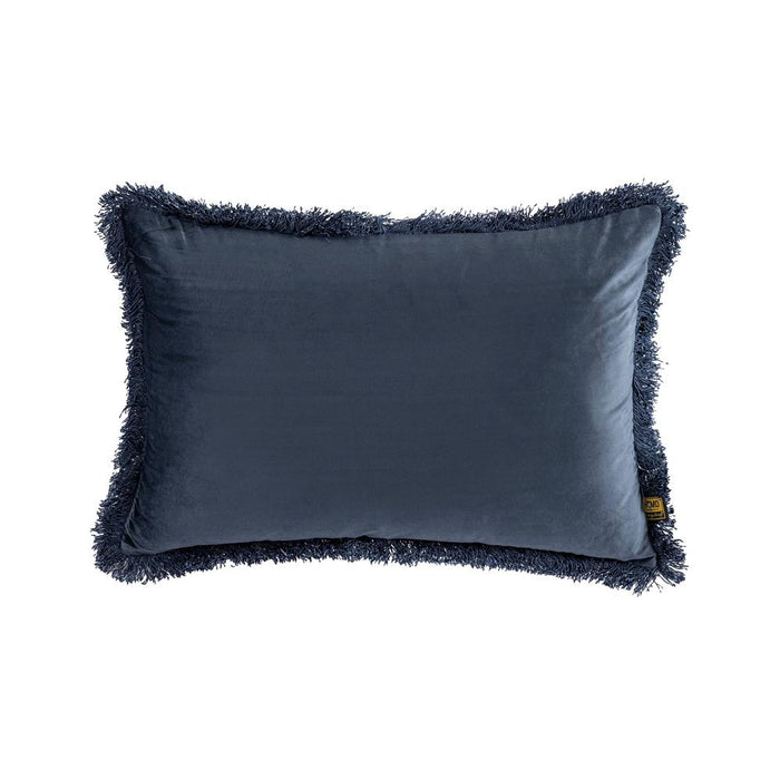 Decoratief kussen Nous Blauw Fluweel Sierkussen met franjes Rechthoekig-Decoratief kussen-PTMD