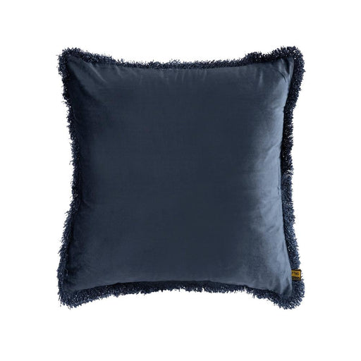 Decoratief kussen Nous Blauw Fluweel Sierkussen met franjes Vierkant L-Decoratief kussen-PTMD